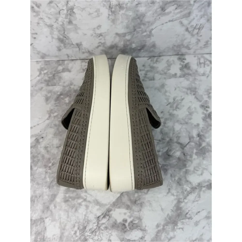 VINCE Stafford Woven Leather Slip-On Sneakers  Grey Platform Shoes Sz 8